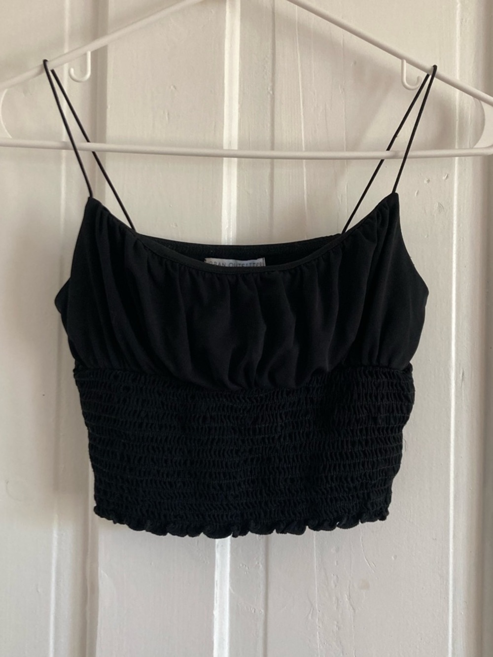 Urban Outfitters Black Smocked Cropped Spaghetti Strap Cami Tank Top
